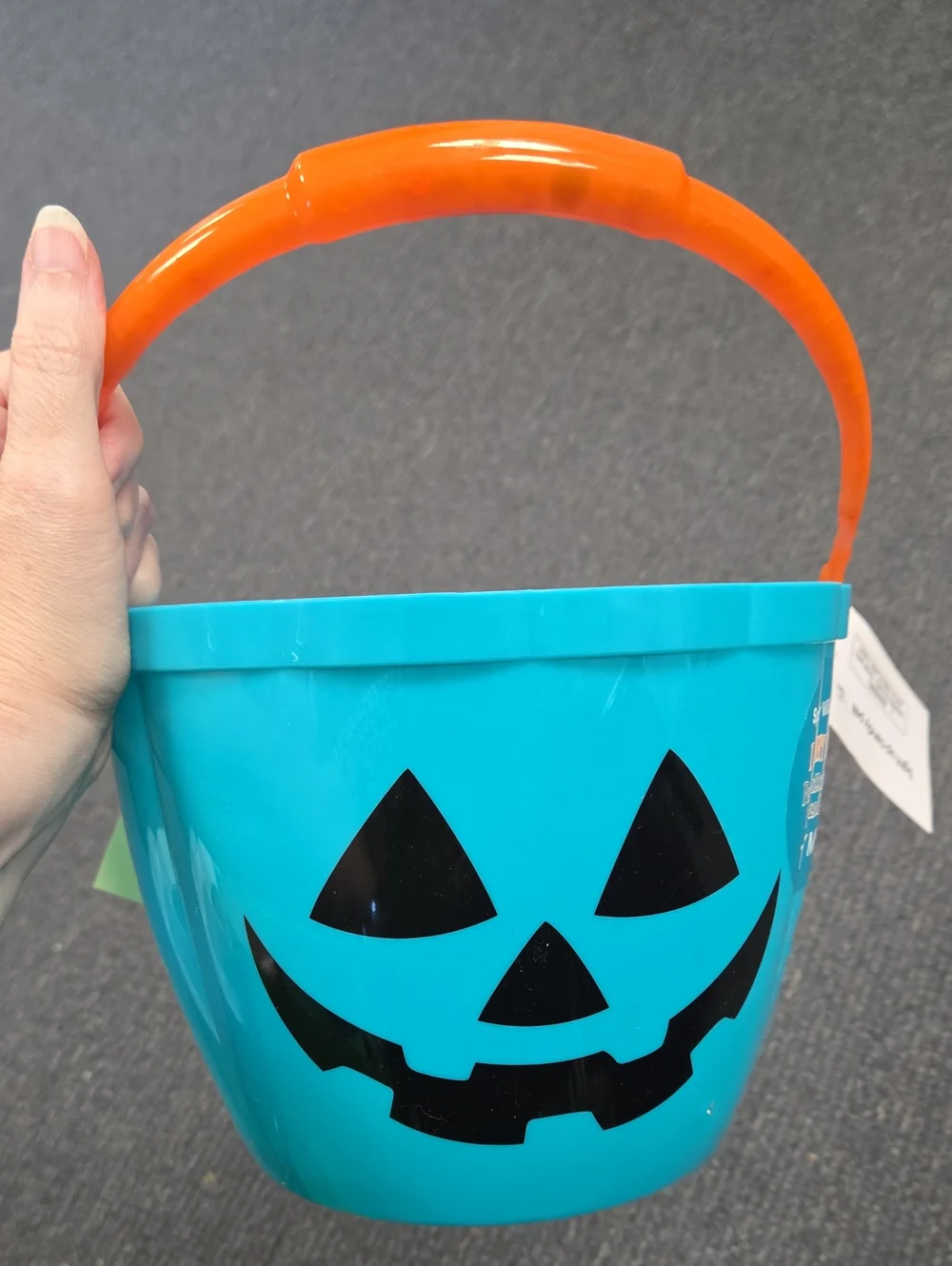 Light Up Halloween Candy Bucket Teal With Orange Handle
